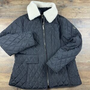 MICHAEL KORS Women's Sherpa Collar Diamond Quilted Jacket Black White‎ Size XL